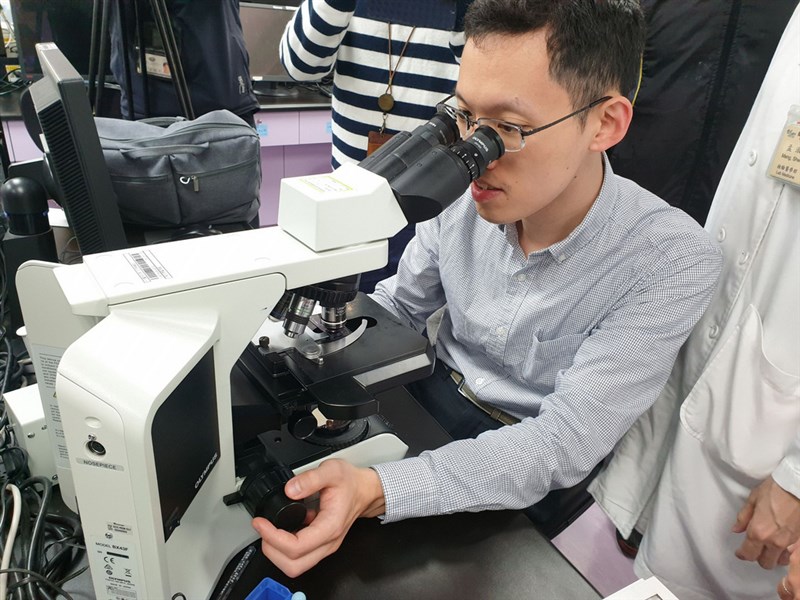 骨髓抹片判讀是血液疾病確診重要基礎,但倚賴人工,費時費工計算才能精準判讀。透過AI完成自動計數及分類骨髓血液細胞,除了可縮短計數時間、提高判讀一致性,使用者僅需透過顯微鏡圈選區域,AI即可提供細胞自動分類計數的摘要成果,準確率近9成,且預估能比人工判讀至少節省50%計算時間。中央社記者陳偉婷攝 108年12月24日