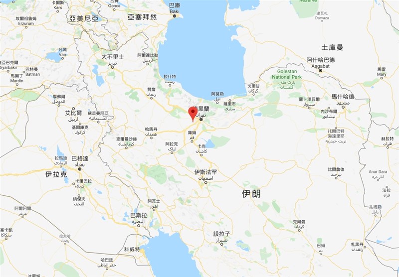 烏克蘭國際航空一架班機起飛不久後就墜毀在德黑蘭西南方一處名叫帕蘭德(紅標處)的郊區。(圖取自Google地圖網頁google.com.tw/maps)