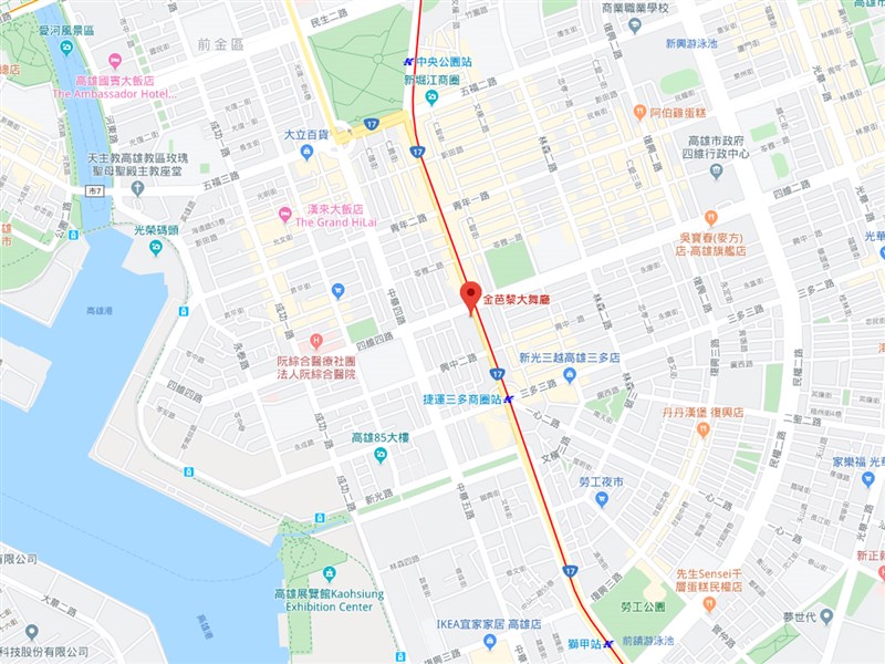 中央流行疫情指揮中心25日公布其中一名武漢肺炎確診者的接觸史,該個案曾於22日下午出入高雄市苓雅區金巴黎舞廳(紅標處),且未配戴口罩。(圖取自Google地圖網頁google.com/maps)