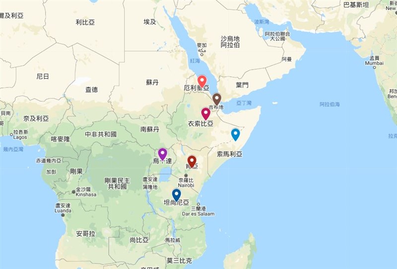 非洲之角現正深陷數十年來最嚴重的沙漠蝗蟲災害,對衣索比亞和索馬利亞而言是25年來最大蝗災,對肯亞而言更是70年來最慘重。周邊鄰近國家也深受蝗災之害。(圖取自Google地圖網頁google.com/maps)