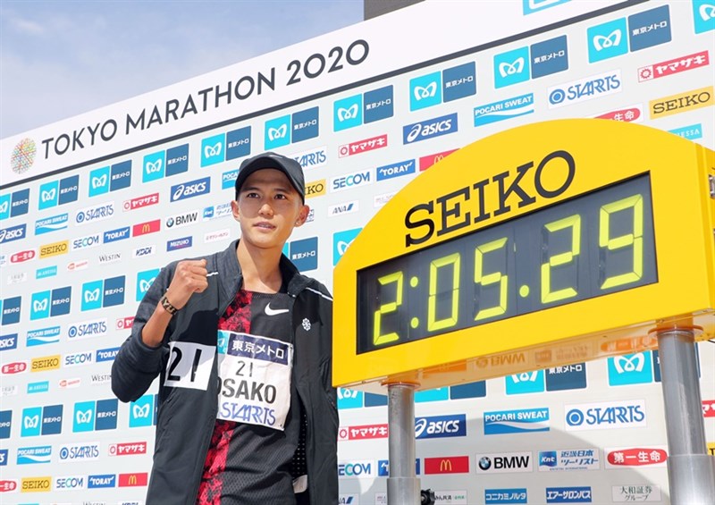 日本長跑名將大迫傑1日在東京馬拉松跑出2小時5分29秒好成績,打破自己保持的2小時5分50秒日本紀錄。(共同社提供)