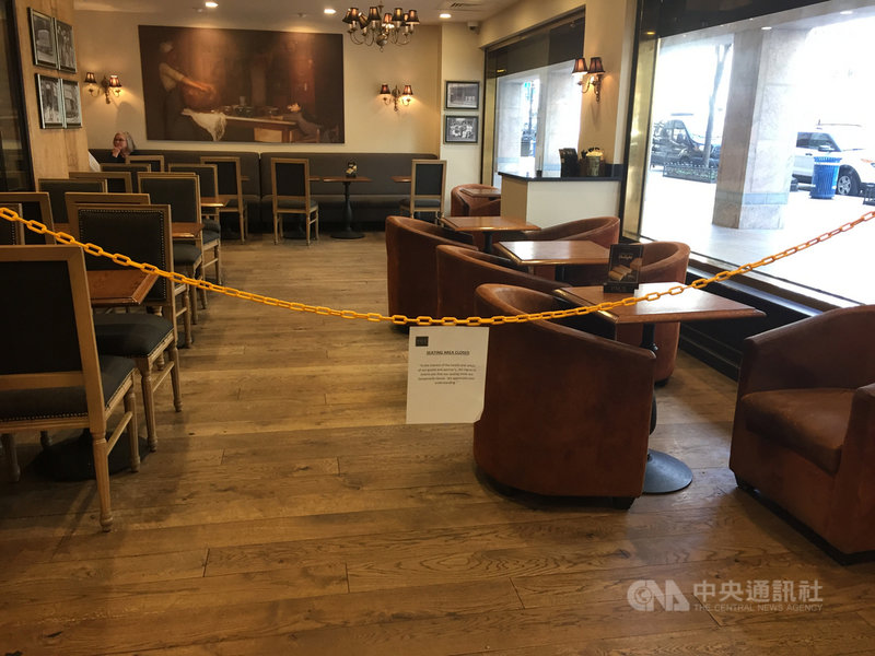 擔憂武漢肺炎疫情蔓延,華府不少餐館關閉店內的用餐區。中央社記者江今葉華盛頓攝 109年3月17日
