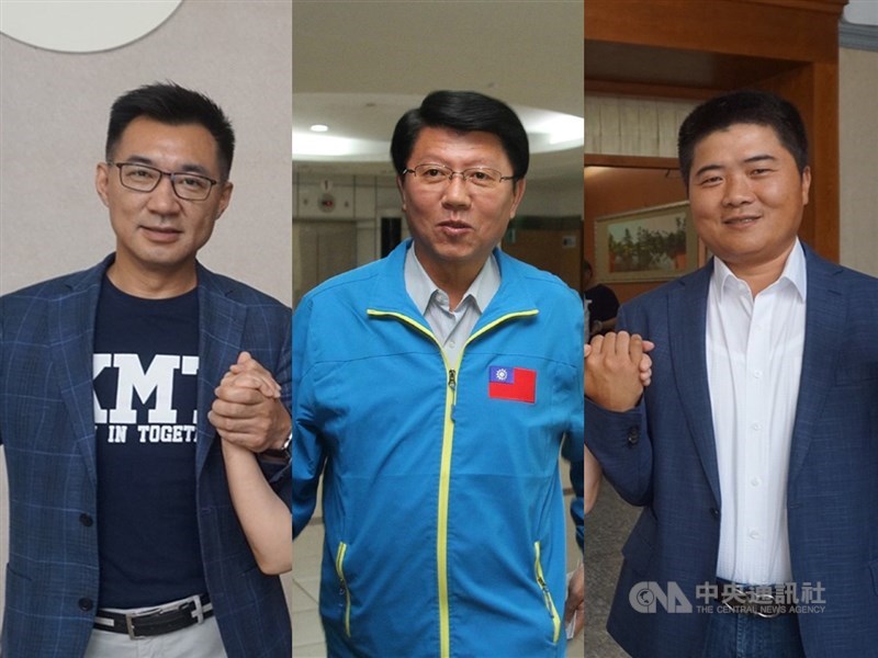 國民黨主席江啟臣(左)17日發布黨務人事,未設副主席且進用青壯世代,其中2位副秘書長謝龍介(中)、顏寬恒(右)被視為挺韓戰將。(中央社檔案照片)