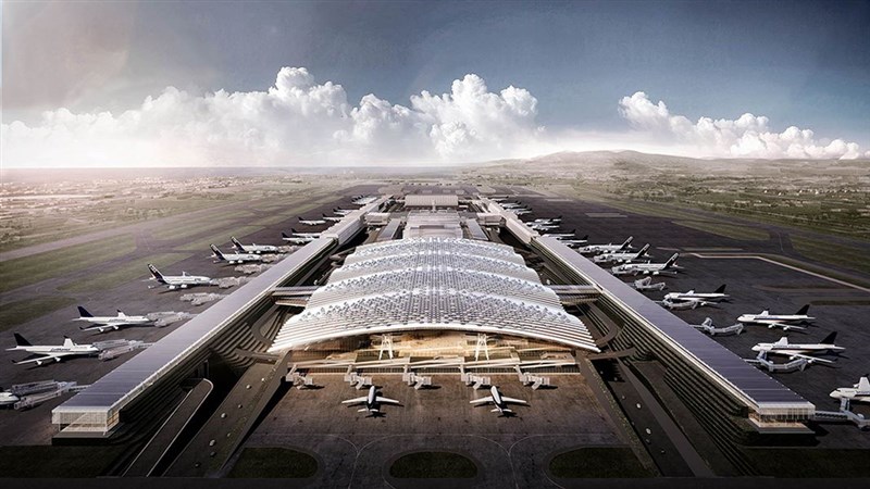 桃園國際機場第三航廈主體工程3度流標,桃機公司3月修正建設計畫獲同意,近日內將第4度公告招標。圖為桃機第三航廈鳥瞰示意圖。(圖取自桃機網頁www.taoyuan-airport.com)