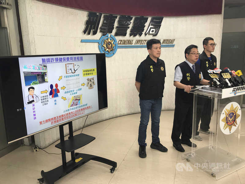 刑事局15日召開記者會,宣布破獲在新北市開業44歲林姓醫生涉嫌虛報健保費,初估上千人被害,得手約新台幣500萬元,警方會中並說明案情與偵辦經過。中央社記者劉建邦攝 109年5月15日