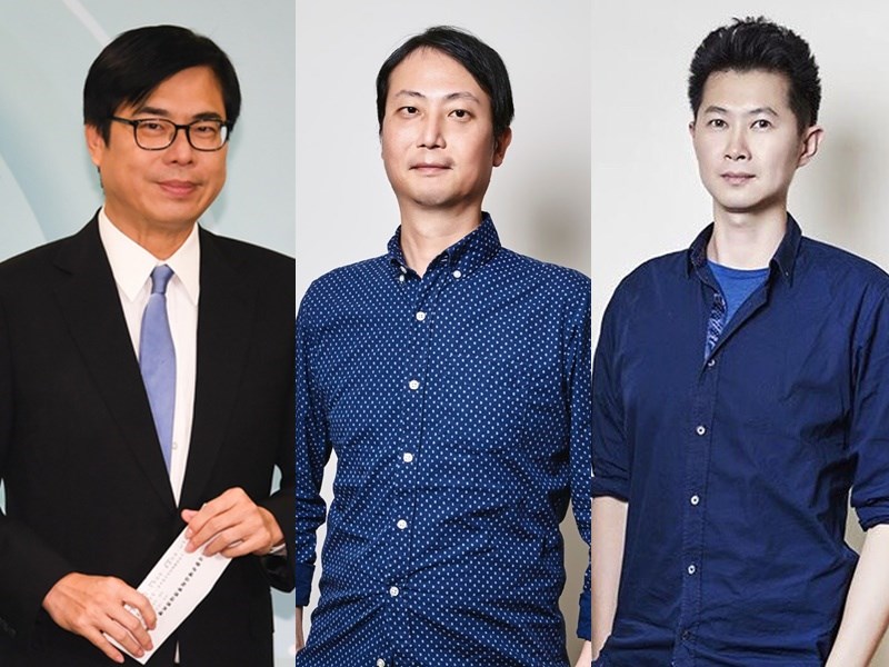 行政院長蘇貞昌啟動內閣人事徵詢,政院幕僚18日表示,行政院副院長陳其邁(左)留任,蘇貞昌辦公室主任黃致達(中)轉任政務委員,總統府發言人由政院簡任秘書丁怡銘(右)接任。(左圖中央社檔案照片、中間圖行政院提供、右圖丁怡銘提供)