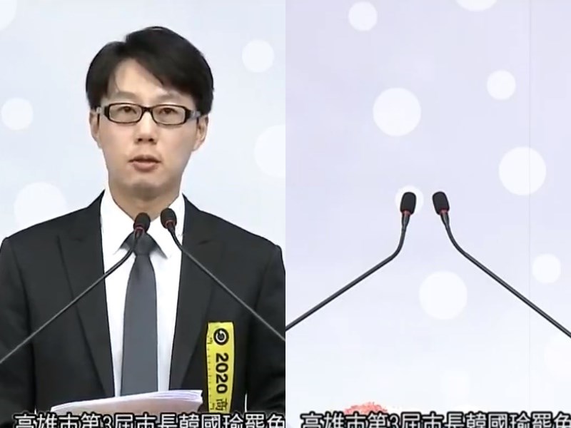 高雄市選委會30日上午9時舉辦公辦電視罷免說明會,現場只見罷韓提案法定領銜人陳冠榮(圖)唱獨角戲,市長韓國瑜未出席。(圖取自高雄市選舉委員會YouTube頻道)