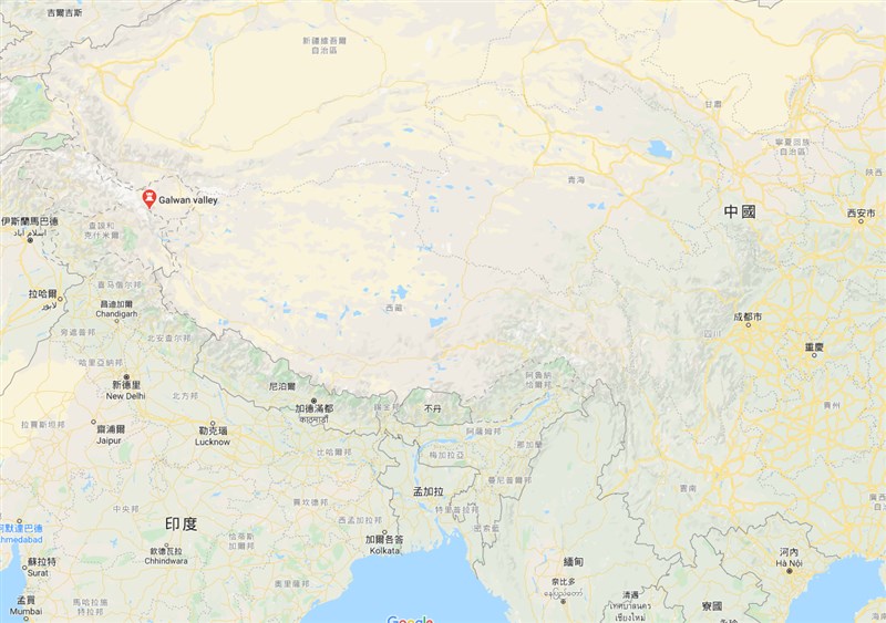 2020年雙方間衝突暴力升溫,雙方6月在加萬谷(紅標處)的衝突造成印軍20人喪生,(圖取自Google地圖網頁google.com/maps)