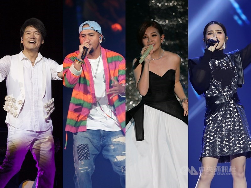 第31屆金曲獎頒獎典禮將於10月3日舉辦,7月15日公布入圍名單,歌手周華健(左1)、張震嶽(左2)將搶歌王,歌后則由梁靜茹(左3)、鄧紫棋(左4)角逐。(中央社檔案照片)
