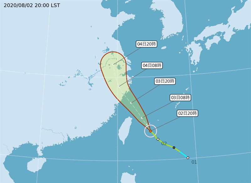 颱風哈格比逼近,強度又略有增強,氣象局2日表示,颱風哈格比路徑掠過西北近海,與定義中的西北颱路徑較不一致。(圖取自氣象局網頁cwb.gov.tw)