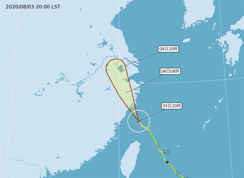 中央氣象局表示,颱風哈格比逐漸遠離台灣,3日晚間11時30分解除海上颱風警報。(圖取自氣象局網頁cwb.gov.tw)