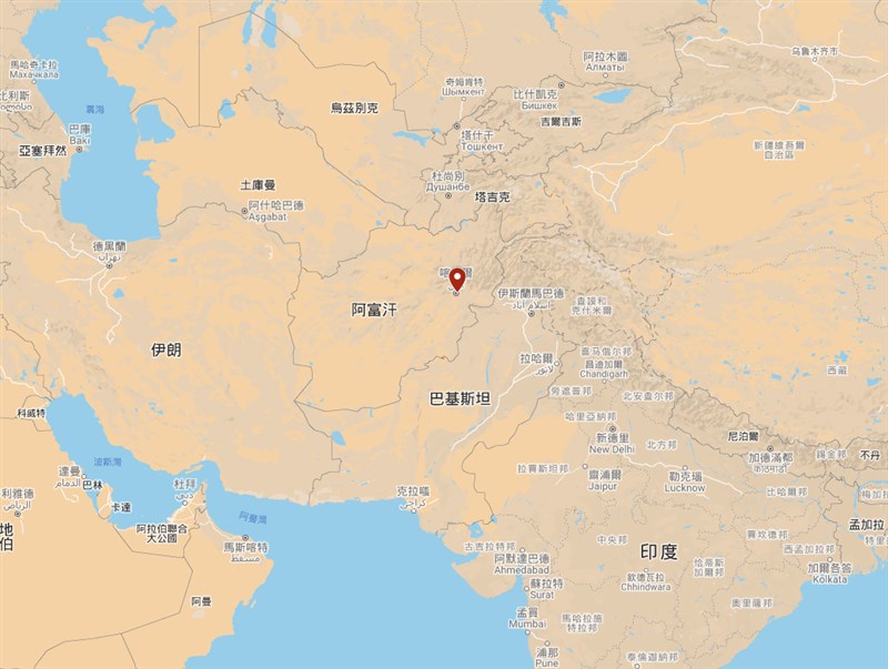 阿富汗18日舉行101週年獨立日紀念儀式,首都喀布爾(紅標處)卻遭到十多枚火箭攻擊。(圖取自Google地圖google.com/maps)