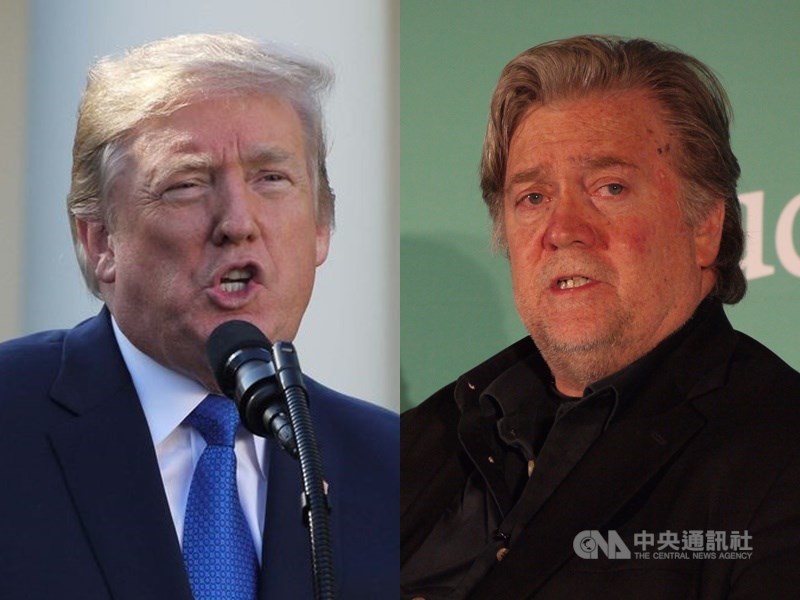 曾任美國總統川普(左)首席策士的巴農(右)被控涉嫌網路募款詐欺,20日遭到逮捕。川普表示,許久未與巴農往來,對網路募款一事一無所知。(中央社檔案照片)