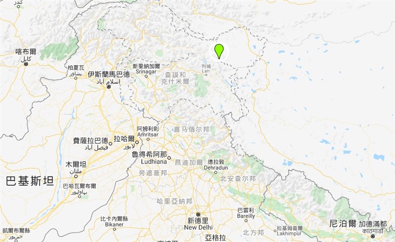 中印部隊6月15日晚間在加萬谷(綠標處)爆發45年來最嚴重的死傷衝突。(圖取自Google地圖網頁google.com.tw/maps)