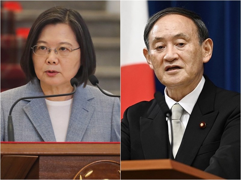 日本前首相森喜朗18日告訴總統蔡英文(左),新上任的日本首相菅義偉(右)期待與蔡總統通電話。(圖左為中央社檔案照片,右為共同社)