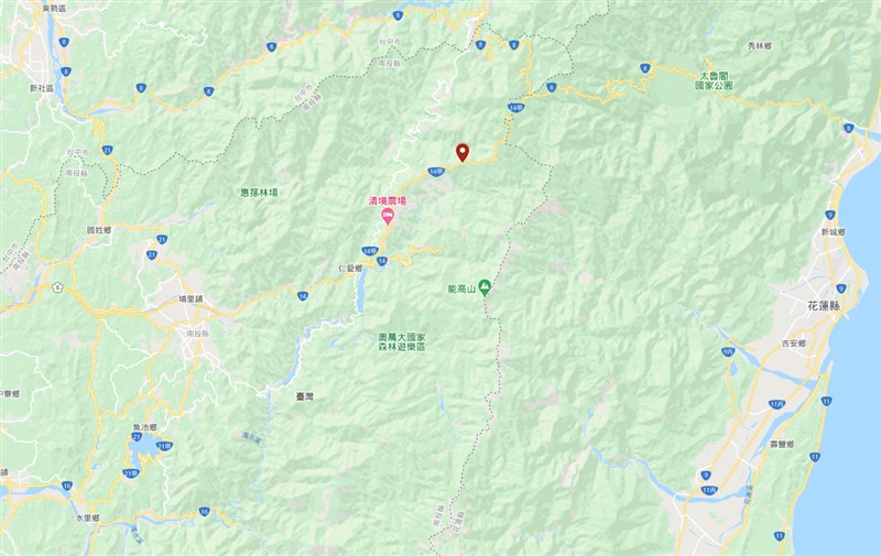 南投縣政府整修位於省道台14甲線24.3公里處、海拔2750公尺的鳶峰停車場(紅標處)並打造觀星平台。(圖取自Google地圖google.com/maps)