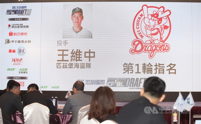 2020中華職棒季中選秀會7月20日在台中登場,具旅外資歷的投手王維中成為狀元,被味全龍隊指名,也是中職史上首名左投狀元。(中央社檔案照片)