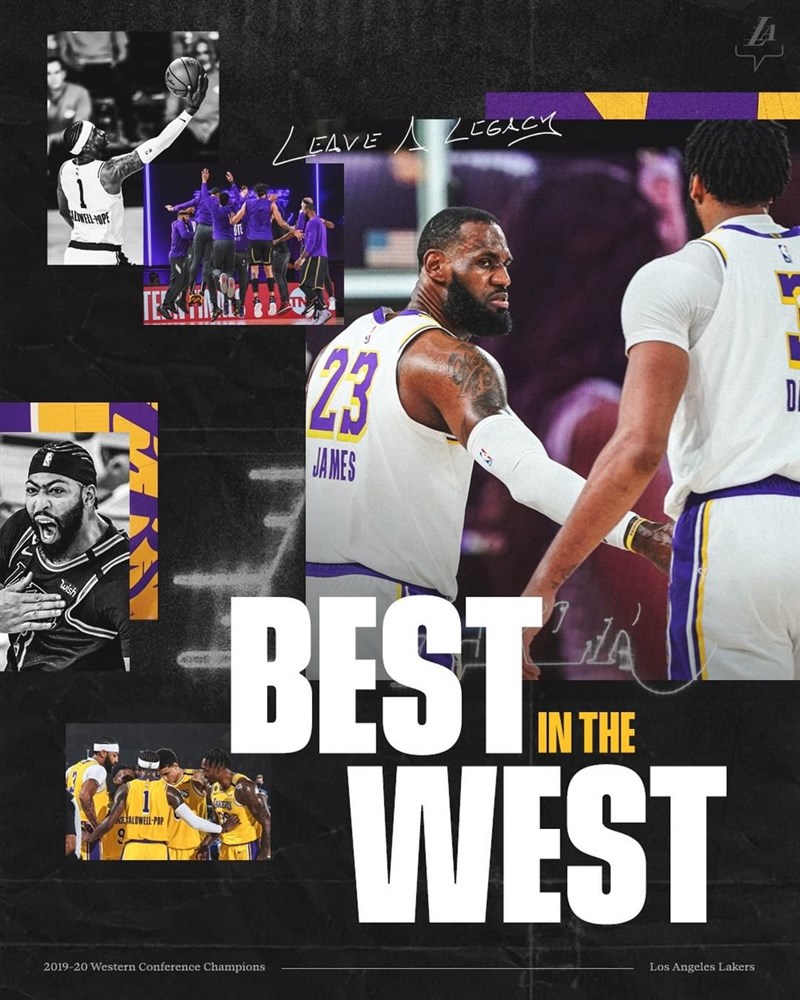 洛杉磯湖人26日在西區冠軍系列賽第5戰，以117比107淘汰丹佛金塊稱霸西區，湖人當家球星詹姆斯繳出大三元。（圖取自instagram.com/lakers）
