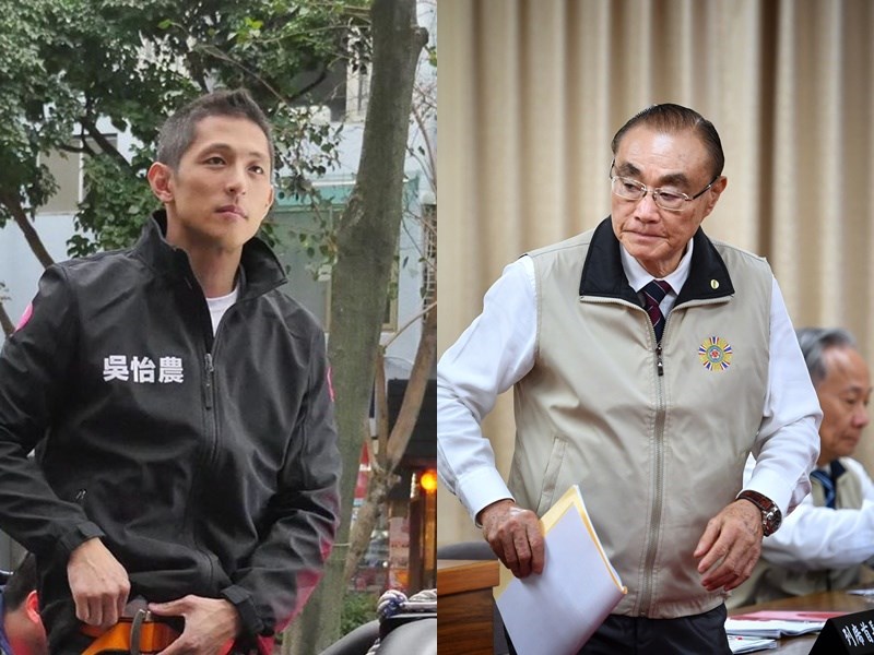 退輔會主委馮世寬(右)15日澄清,在立院稱吳怡農「渣男」是指吳所提「全民皆兵」計畫不值得考慮。(左圖取自instagram.com/nong.taiwan;右圖為中央社記者王飛華攝 109年10月15日)