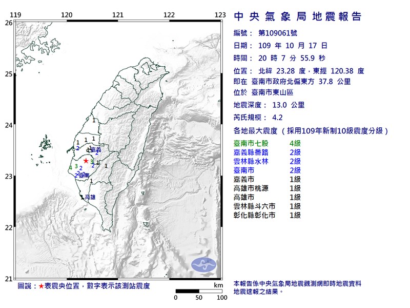 台南地震規模4 2 最大震度4級 生活 重點新聞 中央社cna