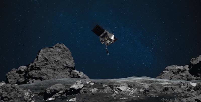 美國國家航空暨太空總署(NASA)「歐塞瑞斯號」(Osiris-Rex)20日將在一顆大型小行星上短暫登陸,採集一些表面上的岩石及灰塵。(圖取自NASA官方網頁nasa.gov)
