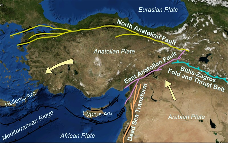 北安那托利亞斷層(North Anatolian fault)是安那托利亞板塊和歐亞大陸板塊之間的右移斷層,為土耳其最具破壞潛力的斷層線。(圖取自維基共享資源網頁;作者Mikenorton,CC BY-SA 3.0)