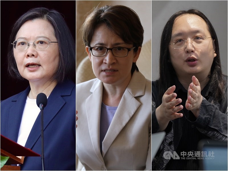 在兩岸輿論戰中,中國比台灣享有眾多優勢,然而台灣以「女力外交」閃耀國際舞台,則是中國少見的領導模式。圖左至右為總統蔡英文、駐美代表蕭美琴、行政院數位政委唐鳳。(中央社檔案照片)