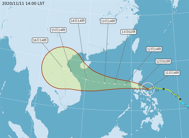 氣象局表示,預估12日深夜中颱梵高水氣漸增,13日影響最大,中南部山區有雨,稍解水情。(圖取自中央氣象局網頁cwb.gov.tw)