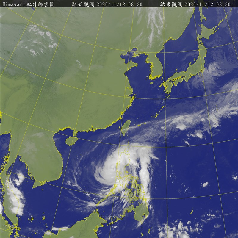吳德榮表示,12日受東北風影響,迎風面北部山區、東北部有較大雨勢;13至14日因中颱梵高水氣移入,北部山區、宜花局部地區雨勢將加大。(圖取自中央氣象局網頁cwb.gov.tw)