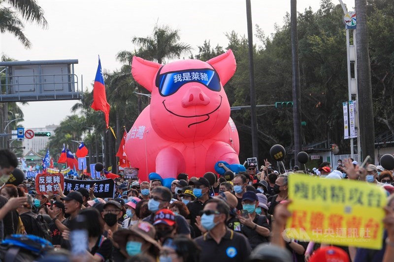 工運指標活動「秋鬥」22日下午登場,遊行隊伍分為三大隊,表達「反毒豬、反雙標、反黨國」訴求,隊伍在凱道集結後出發。中央社記者吳家昇攝 109年11月22日