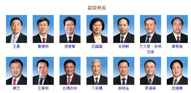 美國財政部7日公布新一輪制裁名單,14位中國全國人民代表大會常務委員會副委員長全部榜上有名。(圖取自中共中央人民政府網頁www.gov.cn)