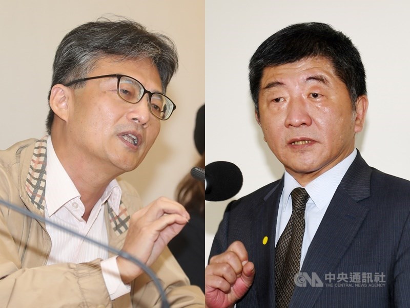反萊豬醫師蘇偉碩(左)遭食藥署以散布不實訊息告發,衛福部長陳時中(右)21日被立委質詢追問是誰決定時說,基本上是食藥署提出建議,應該是他做的決定。(中央社檔案照片)