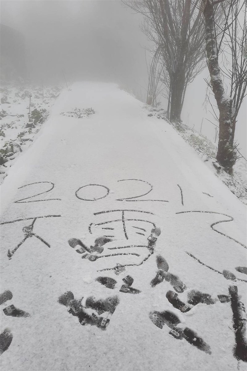 桃園市政府觀光旅遊局12日表示,目前巴陵到上巴陵段道路無需管制,但巨木區車輛只能到登山口,民眾可步行進入賞雪。(桃園市政府觀旅局提供)中央社記者吳睿騏桃園傳真 110年1月12日