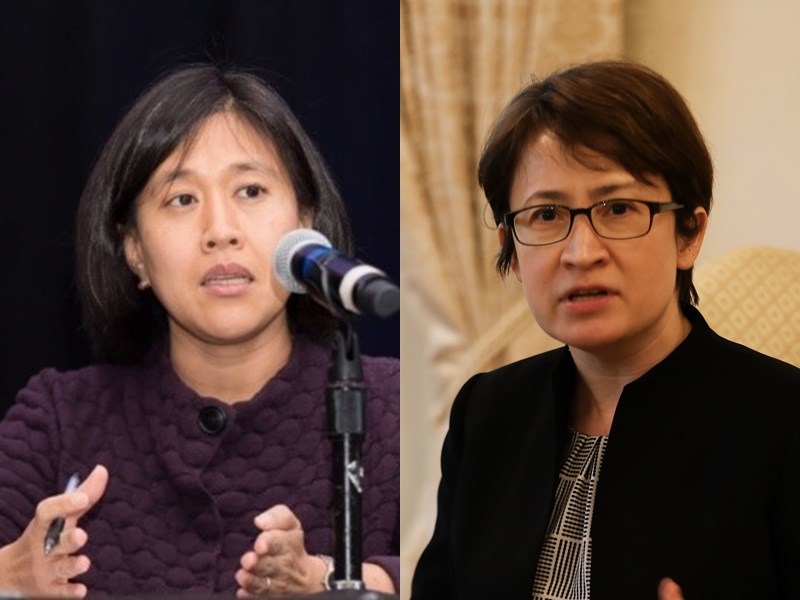 彭博選出2021年可能左右國際局勢的8位重要人士,包括戴琪(左)與蕭美琴。(左圖取自美中貿易全國委員會網頁uschina.org,右為中央社檔案照片)