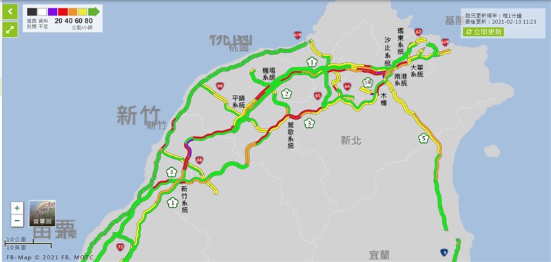 初二回娘家,國道車潮湧現。(圖取自1968即時路況網頁1968.freeway.gov.tw)