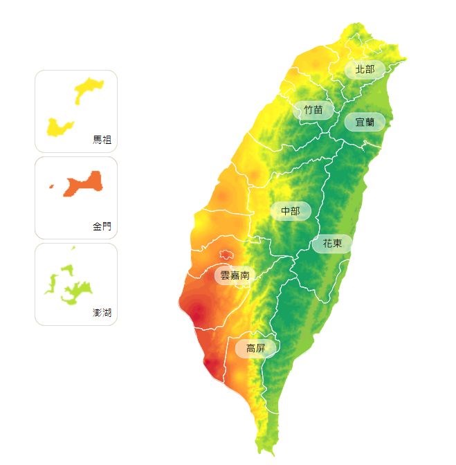 環保署指出,15日受到東北季風增強影響,挾帶境外污染物來台,中南部地區位在下風處,較易累積污染物。目前南部地區達「紅色警示」,所有族群應減少在戶外活動。(圖取自空氣品質監測網網頁airtw.epa.gov.tw)