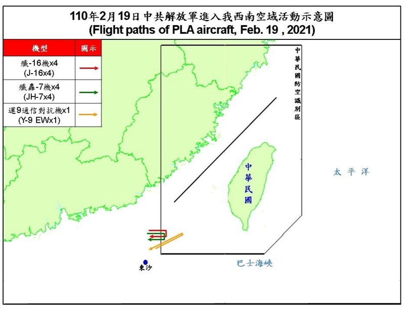 國防部發布共機動態,9架共機19日侵擾台灣西南防空識別區,是本月以來擾台最大規模。(圖取自國防部網頁mnd.gov.tw)
