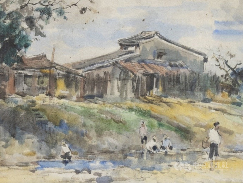 新竹市政府近日在民富國小發現2幅疑日籍畫家石川欽一郎落款畫作,文化局表示,為求謹慎,已委託國立台南藝術大學台灣藝術檔案中心執行2幅作品背景資料研究、文化資產價值調查。(新竹市政府提供)中央社記者魯鋼駿傳真 110年3月1日