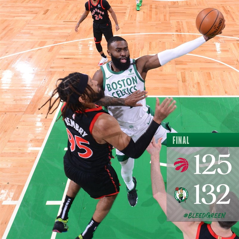美國職籃NBA波士頓塞爾蒂克4日以132比125擊退人手短缺的多倫多暴龍。(圖取自twitter.com/celtics)