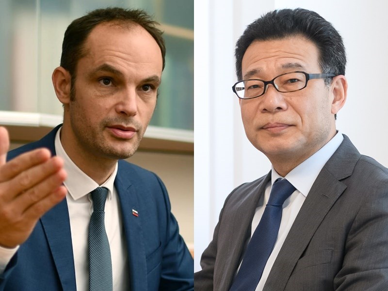 斯洛維尼亞政府為討論北京「令人無法接受地」制裁歐洲議會議員和組織,外交部24日召見中國大使王順卿(右)。圖左為斯洛維尼亞外交部長洛迦。(左圖取自facebook.com/4logaranze,右圖取自中國駐斯洛維尼亞大使館網頁si.china-embassy.org)