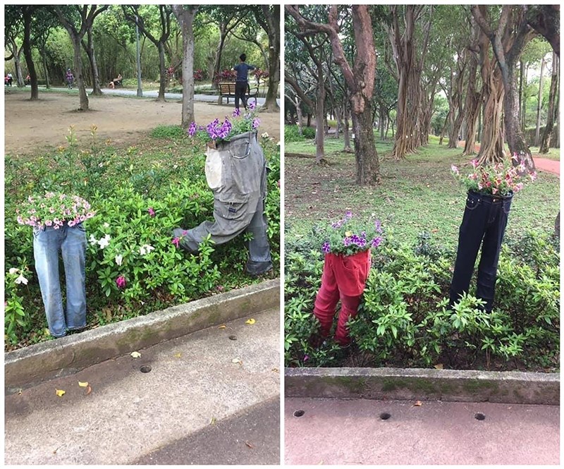 北市大安森林公園褲子造型花盆易嚇到人已移除 地方 中央社cna