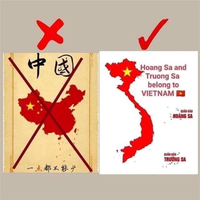 越南網友不滿H&M配合中國修改「問題中國地圖」,紛紛在H&M河內一家門市的臉書粉絲頁留言抗議。圖為網友留言時在畫有九段線的中國地圖上打叉,並強調越南對南海的主權。(取自H&M河內阮志清路門市臉書粉絲頁)中央社記者陳家倫河內傳真 110年4月9日