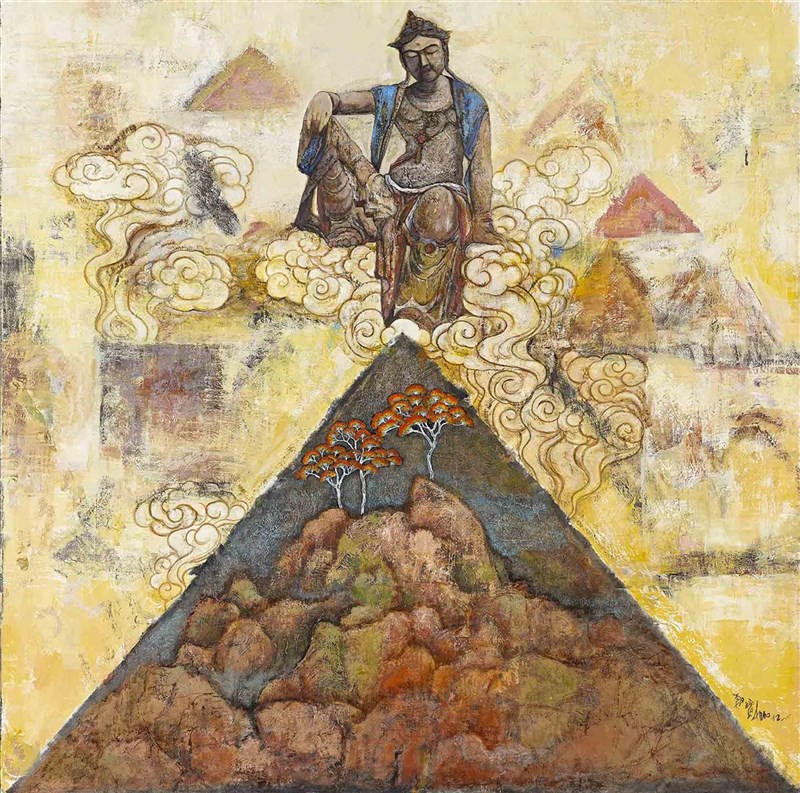 藝術家陳朝寶創作逾半世紀,風格融匯東西方特色,目前正在台北國父紀念館舉行畫展。圖為作品「慈眼觀眾生」。(國父紀念館提供)中央社記者邱祖胤傳真 110年4月12日