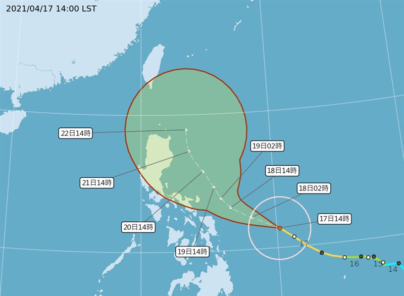 中央氣象局觀測,颱風舒力基17日下午增強為強烈颱風,預估直接影響台灣機率偏低。(圖取自中央氣象局網頁cwb.gov.tw)