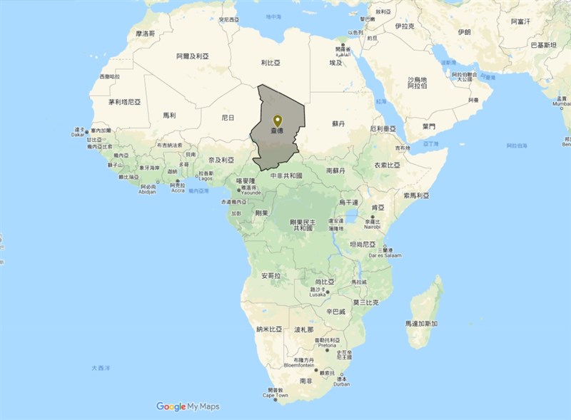 查德(黑框處)是位於非洲中部的內陸國家。(圖取自Google地圖網頁google.com/maps)