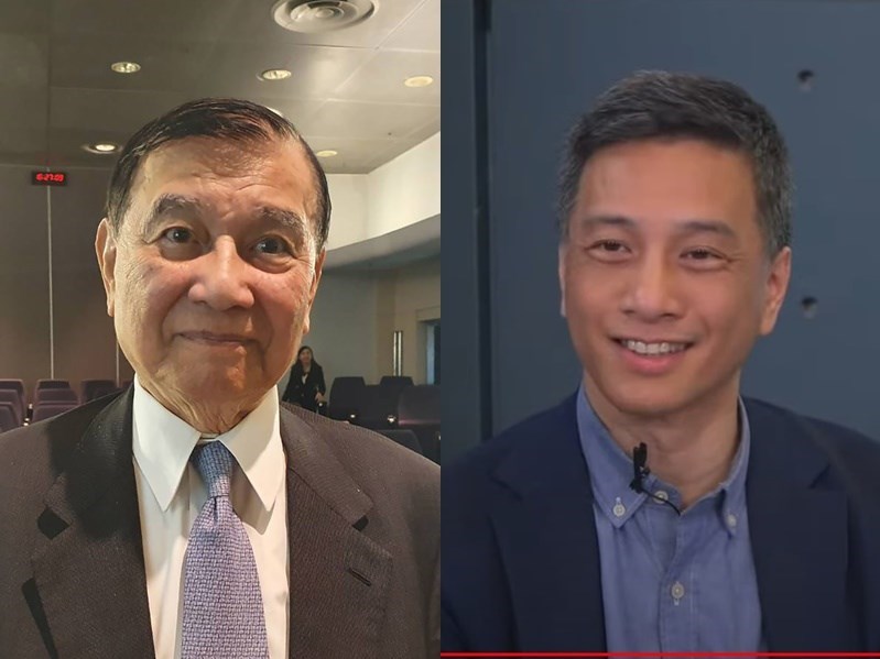 東元改選開打,東元會長黃茂雄(左)陣營的對外徵求股東委託書內容曝光,反對黃育仁(右)陣營提出的轉投資事業檢討改進案。(左圖中央社檔案照片、右圖取自館長成吉思汗YouTube頻道網頁youtube.com)