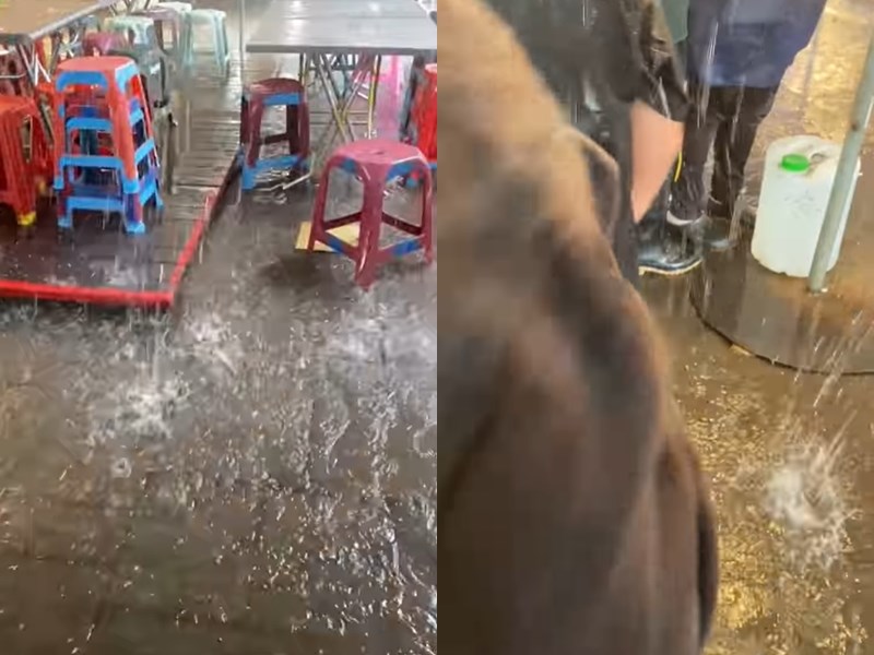 南投清境農場22日下午下了2場陣雨,雨勢雖大但都只有約10分鐘左右。(圖取自爆怨2公社臉書facebook.com)