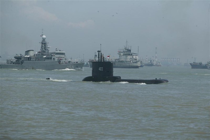 印尼編號KRI Nanggala-402的潛艦21日清晨失聯,潛艦上有53人。(印尼國軍提供)中央社記者石秀娟雅加達傳真 110年4月21日