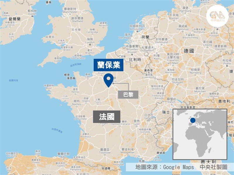 蘭保葉位於法國巴黎西南郊。(中央社製圖)