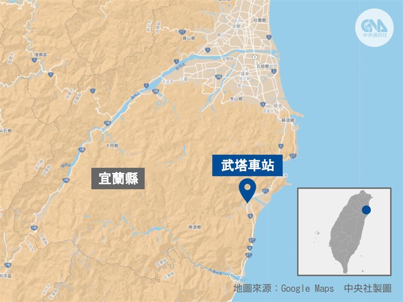 405次太魯閣號24日上午在武塔站撞上跨越月台的工人。(中央社製圖)